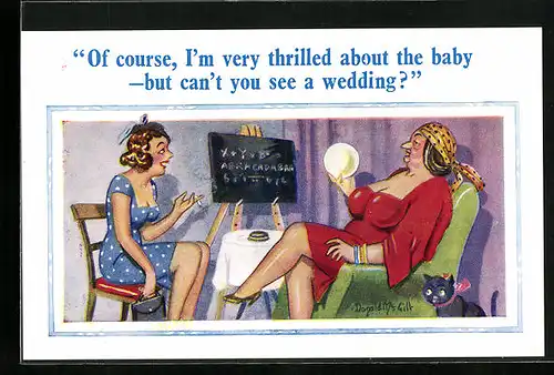 Künstler-AK Donald McGill: Of course, I`m very thrilled about the baby - but can`t you see a wedding?