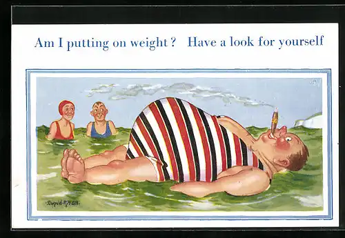 Künstler-AK Donald McGill: Am I putting on weight? Have a look for xourself