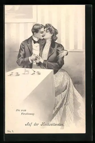 Künstler-AK Liebespaar auf der Hochzeitsreise: Die erste Versöhnung