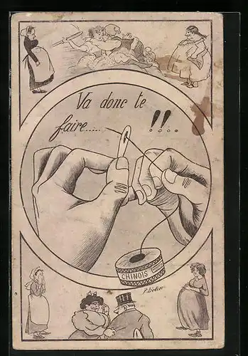 AK Va donc te faier, Faden wird ins Nadelöhr gesteckt, Liebespaare