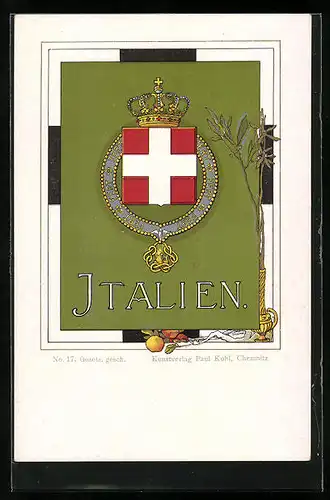 Lithographie Italien, Wappen und Krone