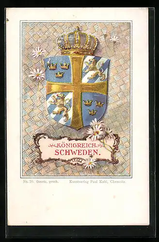 Lithographie Wappen des Königsreichs Schweden