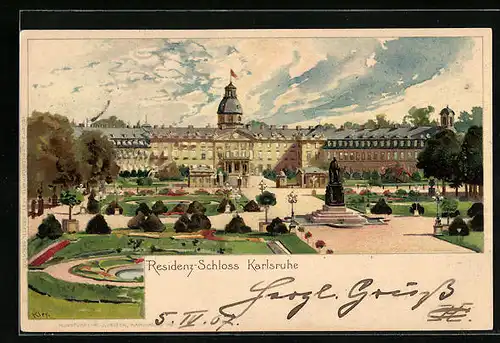 Künstler-AK Karlsruhe, Residenz-Schloss