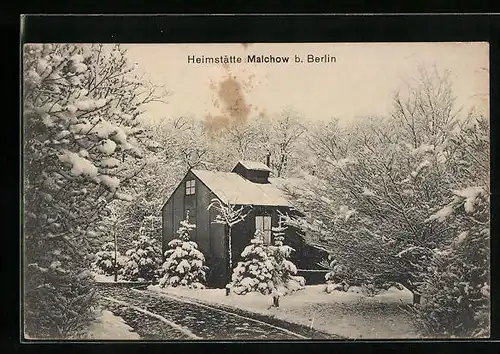 AK Malchow b. Berlin, Heimstätte im Schnee