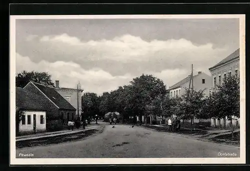 AK Päwesin, Dorfstrasse mit Passanten