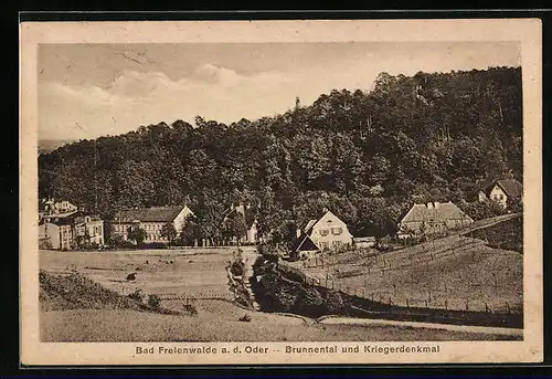 AK Bad Freienwalde a. O., Brunnental und Kriegerdenkmal