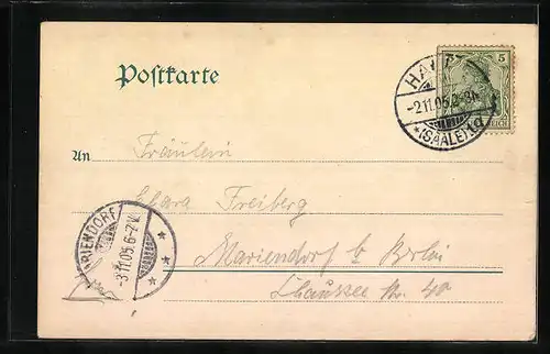 AK Halle a. S., Franke`sche Stiftungen mit Strassenbahn