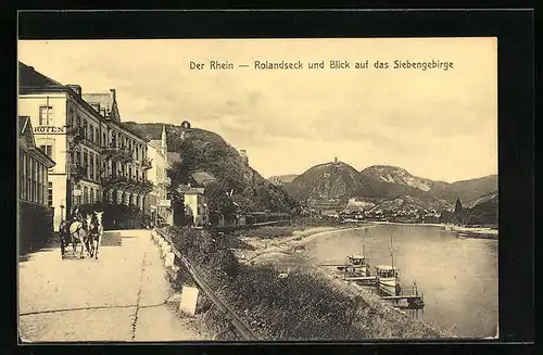 AK Rolandseck, Strassenpartie mit Hotel Rolandseck und Blick auf das Siebengebirge