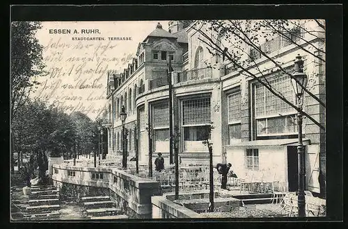 AK Essen a. Ruhr, Café im Stadtgarten, Terrasse