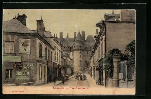 AK Langeais, Rue Gambetta, Strassenpartie