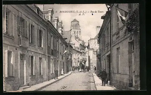 AK Bourgueil, Rue de Tours, Strassenpartie