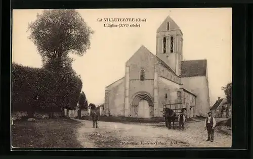 AK La Villetertre, Passanten vor der Kirche aus dem 16. Jahrhundert