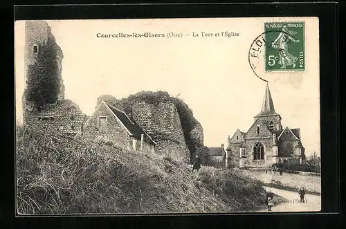 AK Courcelles-les-Gisors, La Tour et l`Eglise