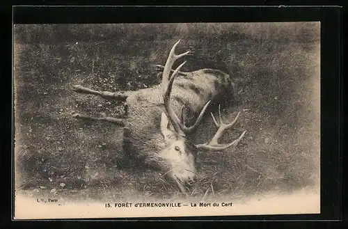 AK Ermenonville, La Mort du Cerf, der erlegte Hirsch