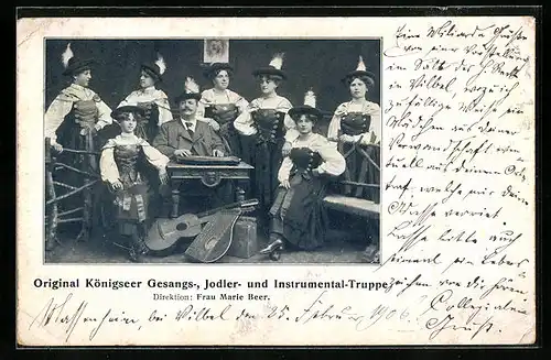 AK Original Königseer Gesangs-, Jodöler- und Instrumental-Truppe, mit Instrumenten abgelichtet, Trachtenkapelle