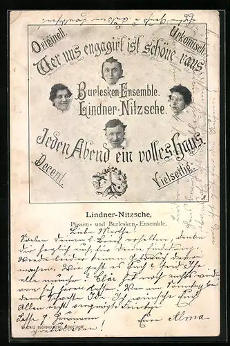 AK Lindner-Nitzsche, Portraits des Possen- und Burlesken-Ensemble