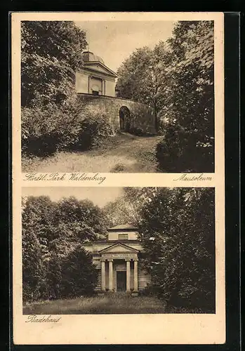 AK Waldenburg, Fürstl. Park mit Mausoleum und Badehaus