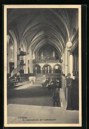 AK Eisleben, St. Andreaskirche mit Lutherkanzel, Innenansicht