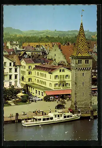 AK Lindau /Bodensee, Hotel Helvetia, Promenade mit Besuchern