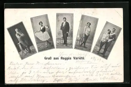 AK Roggés Variété, Künstler in Kostümen