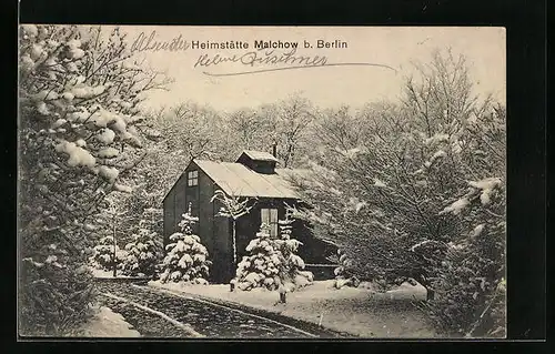 AK Malchow b. Berlin, Heimstätte im Schnee