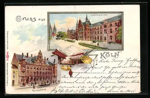 Lithographie Köln, Reichsbank, Justizpalast