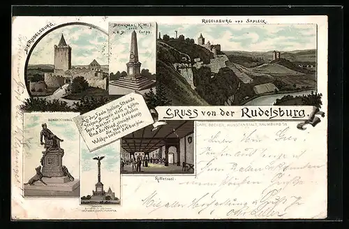 Lithographie Naumburg, Rudelsburg und Saaleck, Rittersaal, Bismarckdenkmal