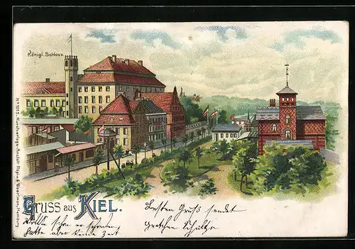 Lithographie Kiel, Königliches Schloss