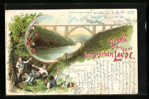 Lithographie Solingen /Bergisches Land, Kaiser Wilhelm Brücke