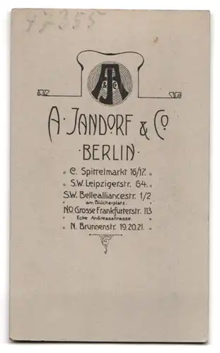 Fotografie A. Jandorf & Co., Berlin-C., Spittelmarkt 16-17, Eleganter Herr mit Schnauzbart