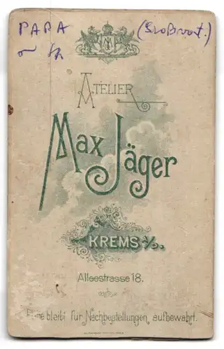 Fotografie Max Jäger, Krems a. D., Alleestr. 18, Stattlicher Herr mit Zwicker und Schnauzbart