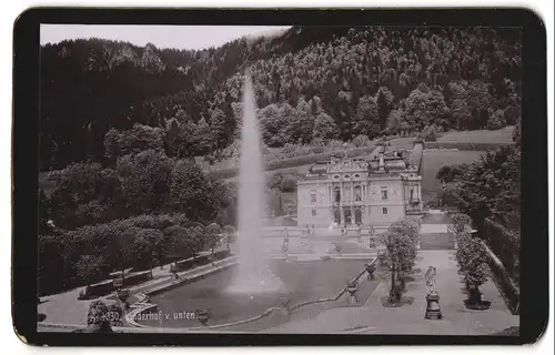 Fotografie unbekannter Fotograf, Ansicht Ettal, Blick auf das Schloss Linderhof des König Ludiwg II. von Bayern