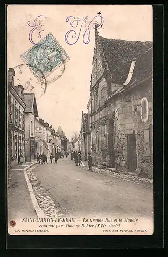 AK Saint-Martin-le-Beau, La Grande Rue et le Manoir