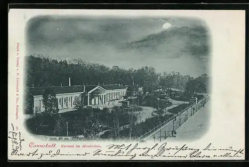 Mondschein-AK Cannstadt, Kursaal im Vollmondlicht