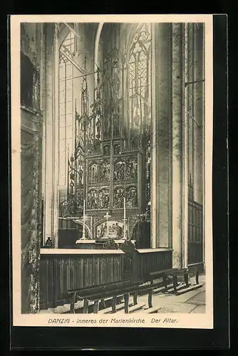 AK Danzig / Gdansk, Inneres der Marienkirche, Der Altar