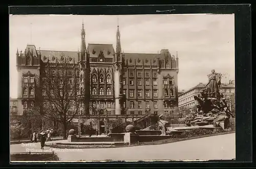 AK Stettin, Rathaus- und Manzelbrunnen