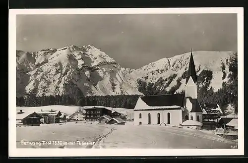 AK Berwang, Ortspartie mit Kirche und Thaneller im Schnee