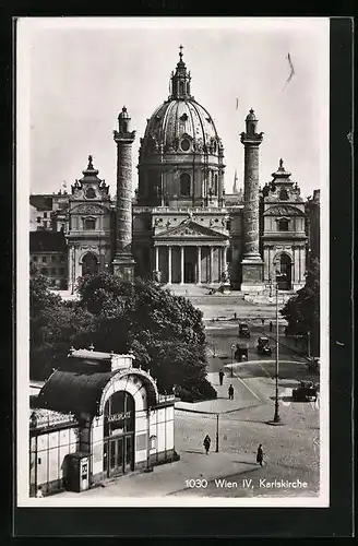 AK Wien, Strassenpartie an der Karlsrkirche