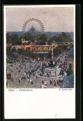 Künstler-AK Wien, Praterstern mit Riesenrad