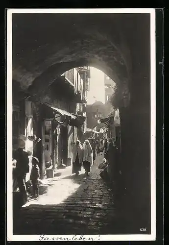 AK Jerusalem, Gasse mit geschäftigem Treiben