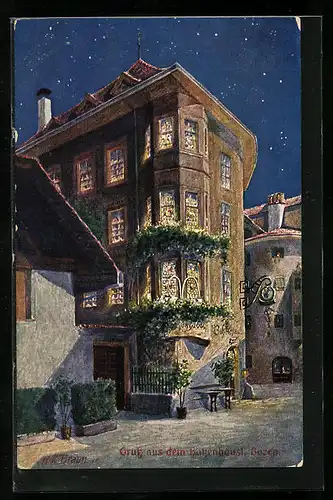 Künstler-AK Bozen, Batzenhäusl bei Nacht