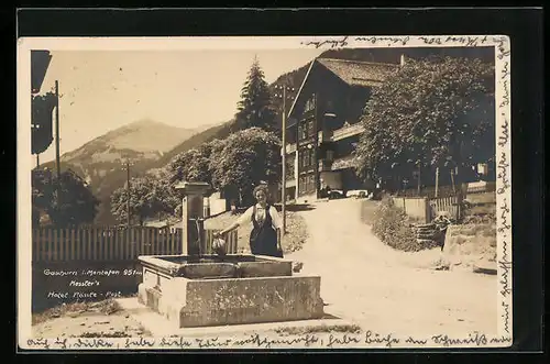 AK Gaschurn im Montafon, Kesslers Hotel Rössle-Post und Brunnen