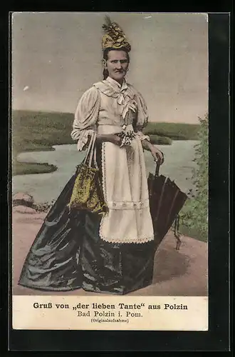 AK Bad Polzin, Liebe Tante im Ganzkörperportrait