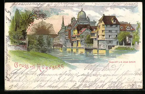 Sonnenschein-Lithographie Nürnberg, Aussicht v. d. Insel Schütz