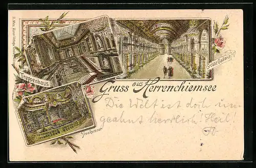 Lithographie Herrenchiemsee, Grosse Gallerie, Treppenhaus