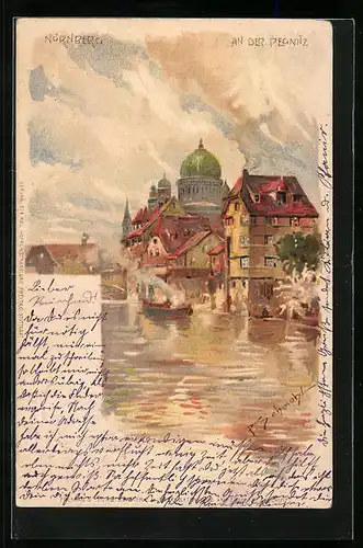 Künstler-AK P. Schmohl: Nürnberg, An der Pegnitz