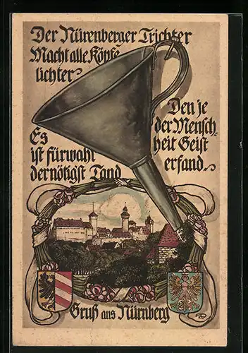 AK Nürnberg, Der Nürnberger Trichter, Totalansicht, Wappen