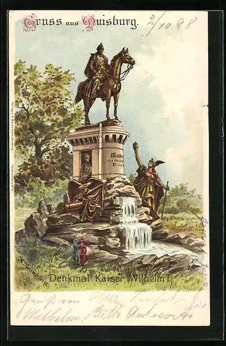 Lithographie Duisburg, Denkmal Kaiser Wilhelm