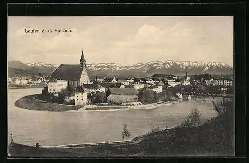 AK Laufen a. d. Salzach, Teilansicht vom anderen Ufer aus