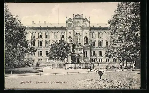 AK Rostock, Universität u. Blücherdenkmal